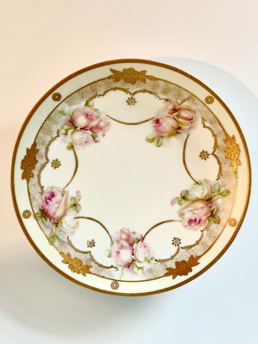 Antique 1900-1918 Erdmann Schlegelmilch 8.5" Salad-Dessert Plates Pink Roses